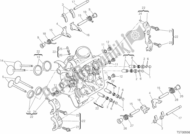 All parts for the Horizontal Cylinder Head of the Ducati Multistrada 1200 ABS USA 2016